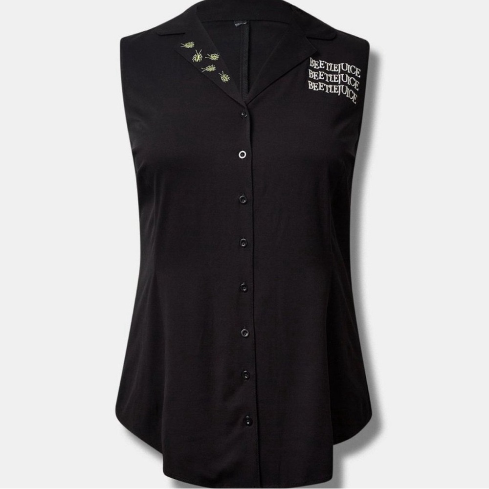 NWT Warner Bros Beetlejuice Challis Collar Blouse Tank